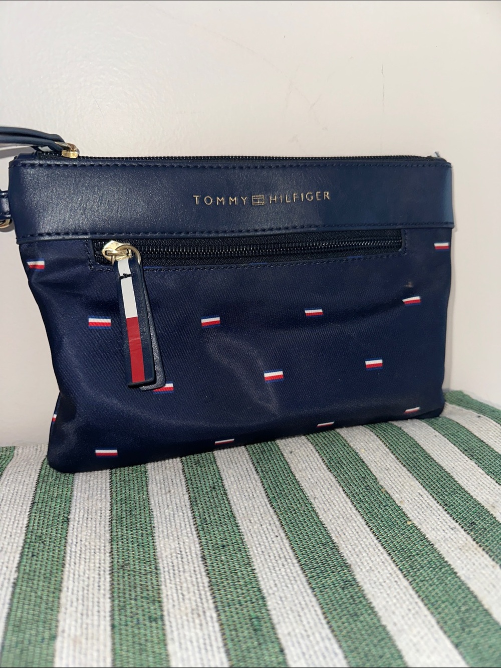 Tommy Hilfiger Navy and Red Flag Print Wristlet